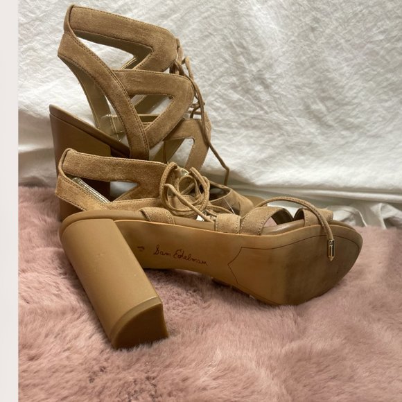 ⭐️ Lace Up Strappy Strap Boho Peasant Romantic Sexy Classy Chic Glam Party Heels - Picture 6 of 7